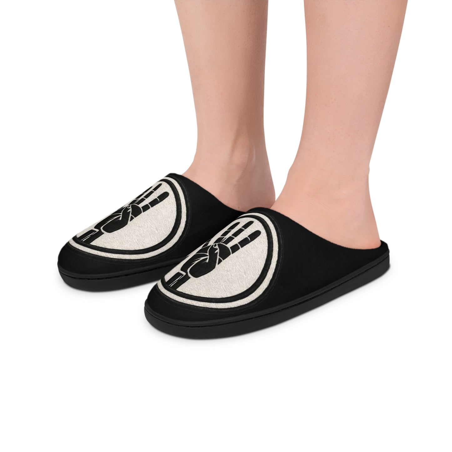 4ever4s Men's Indoor Slippers — Minimalist Black Circle Hand Symbol Cozy House Shoes