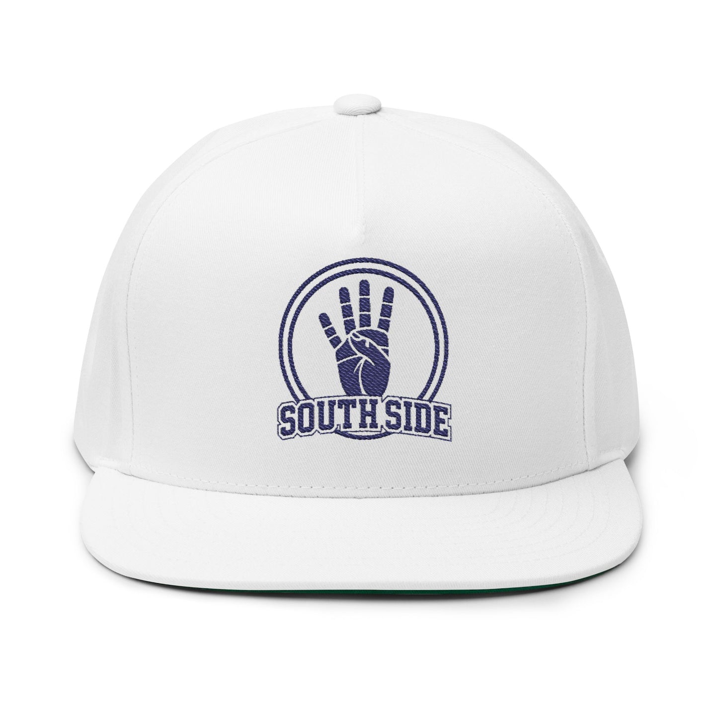 Southside Embroidered Flat Bill Cap — Retro Hand Sign Snapback