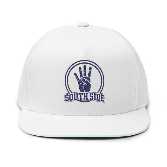 Southside Embroidered Flat Bill Cap — Retro Hand Sign Snapback