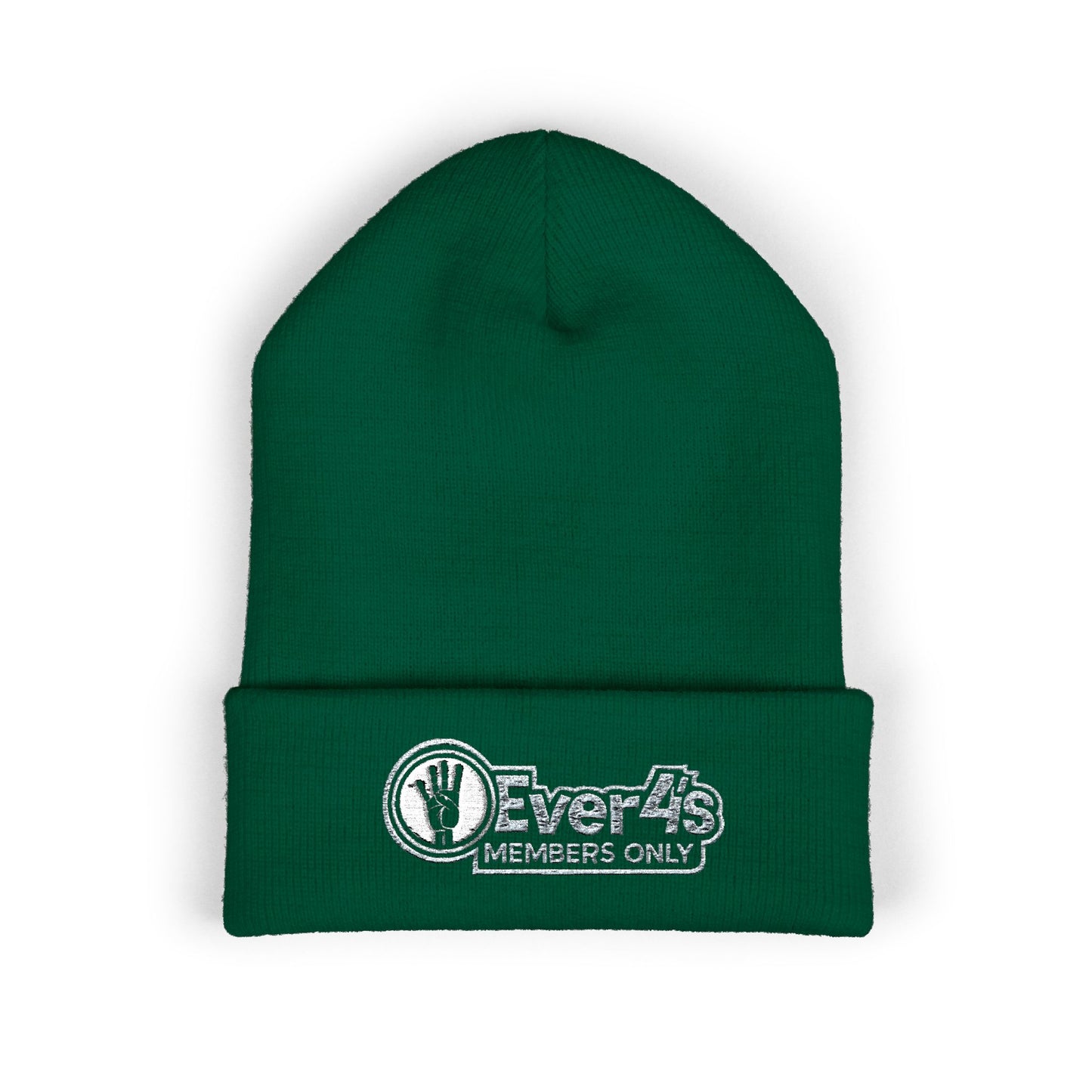 4Ever4s  "Members Only" Embroidered Cuffed Beanie — Olive Knit Winter Hat