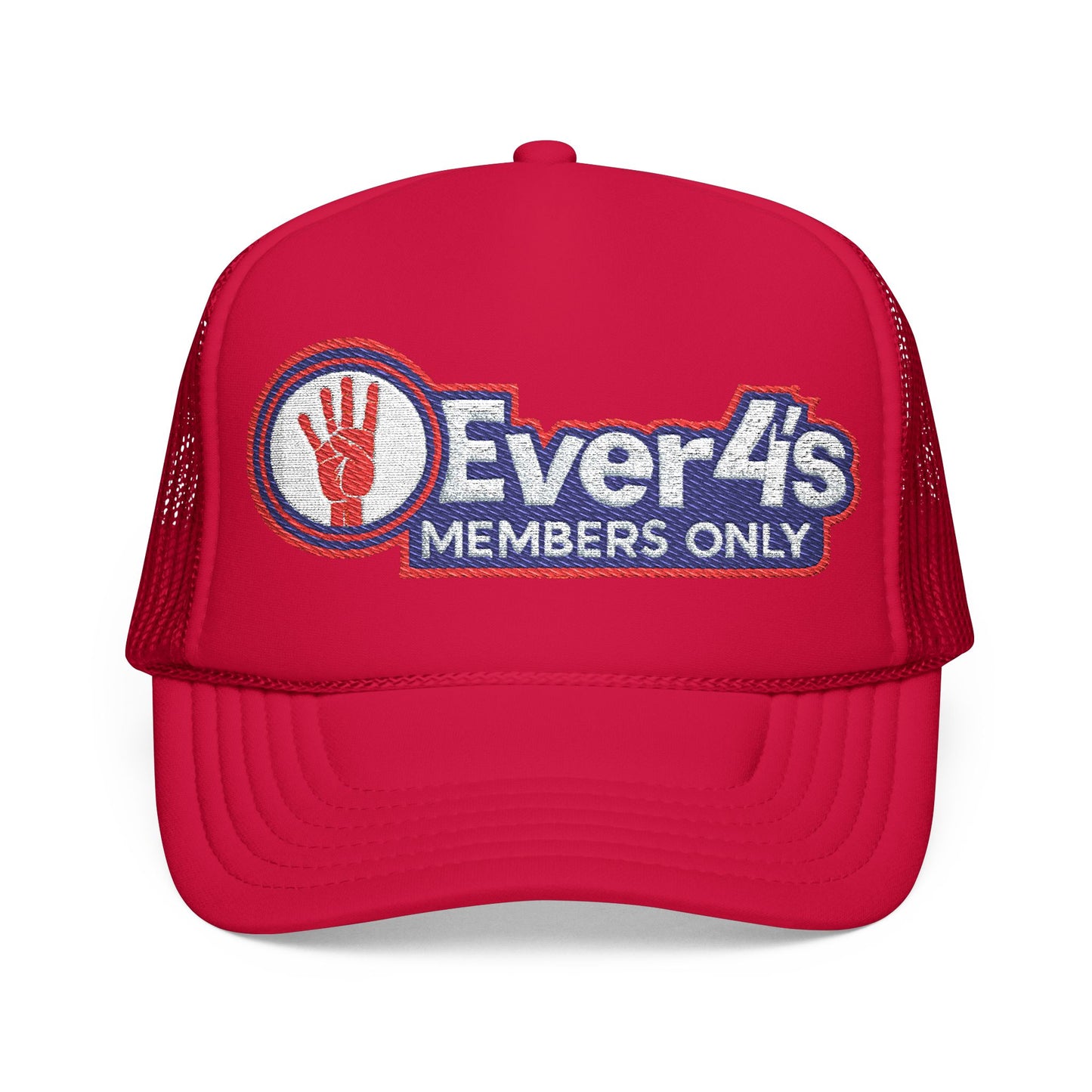 Members Only 4ever4s Foam Trucker Hat — "Ever4's Members Only" Embroidered Red Mesh Cap