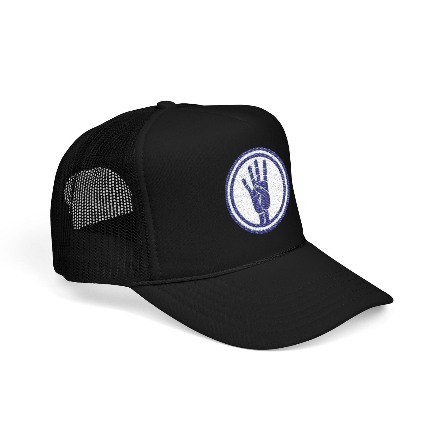 4ever4s Trucker Hat — Embroidered Four-Finger Hand Logo (Vintage Circle)