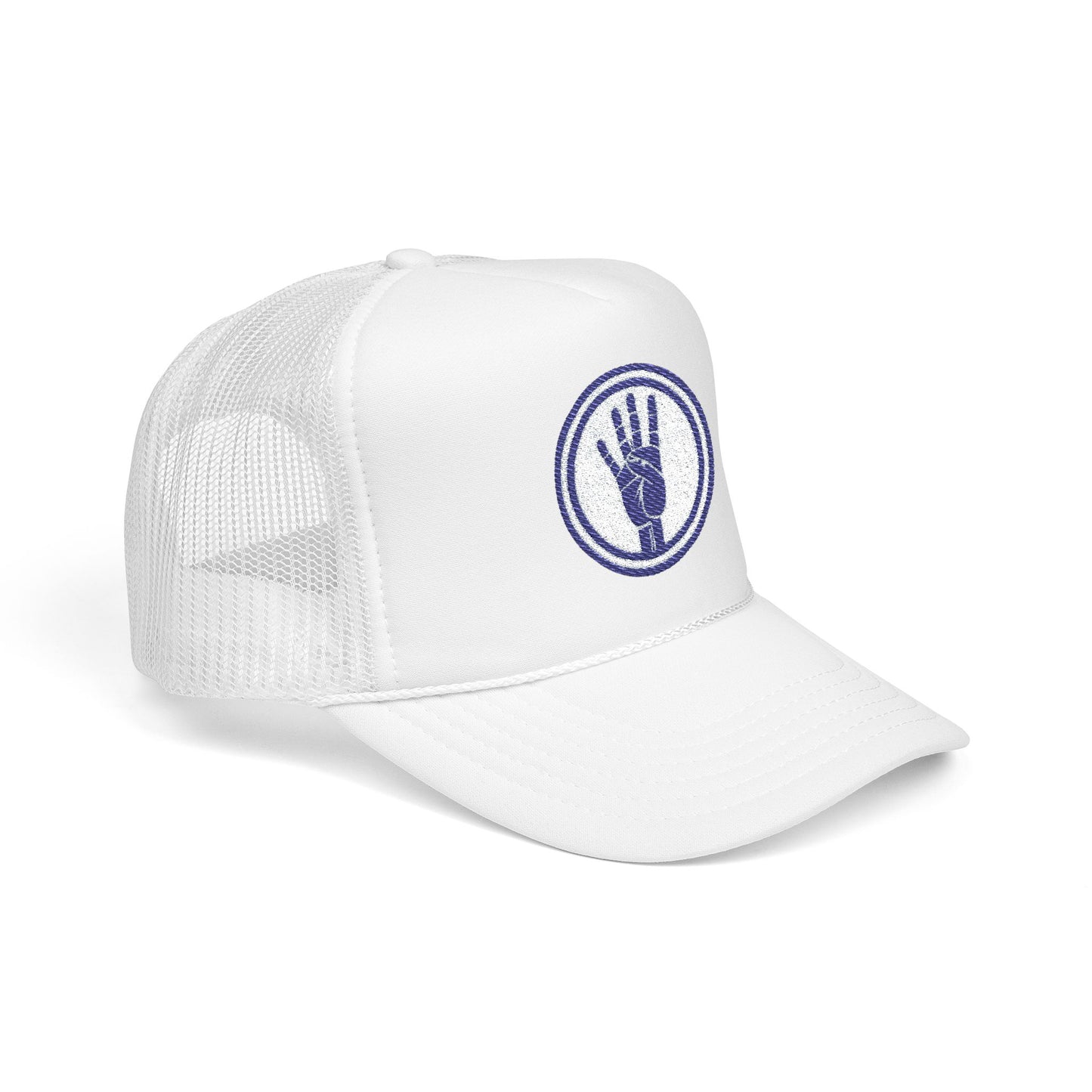 4ever4s Trucker Hat — Embroidered Four-Finger Hand Logo (Vintage Circle)