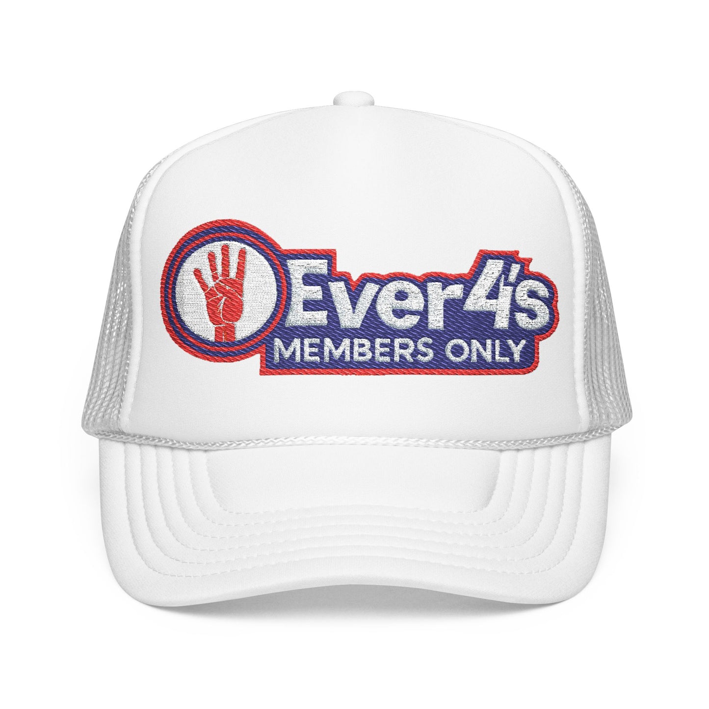 Members Only 4ever4s Foam Trucker Hat — "Ever4's Members Only" Embroidered Red Mesh Cap