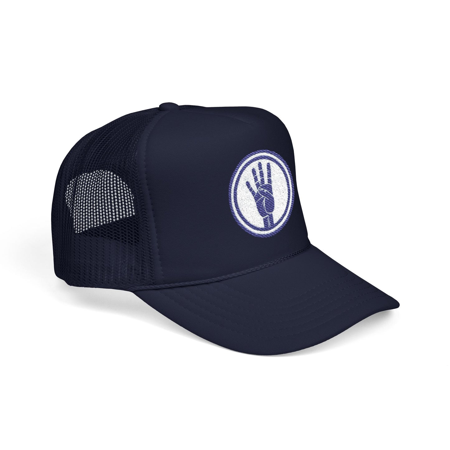 4ever4s Trucker Hat — Embroidered Four-Finger Hand Logo (Vintage Circle)