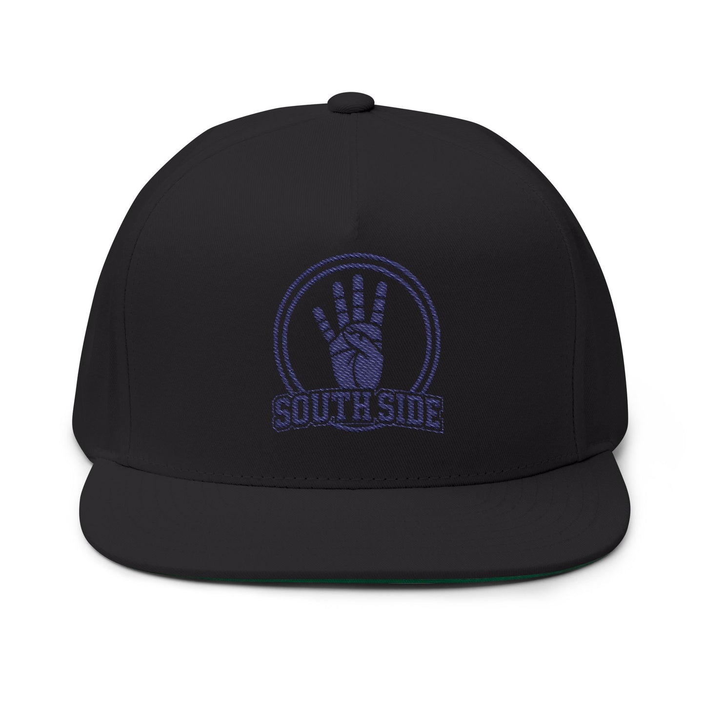 Southside Embroidered Flat Bill Cap — Retro Hand Sign Snapback