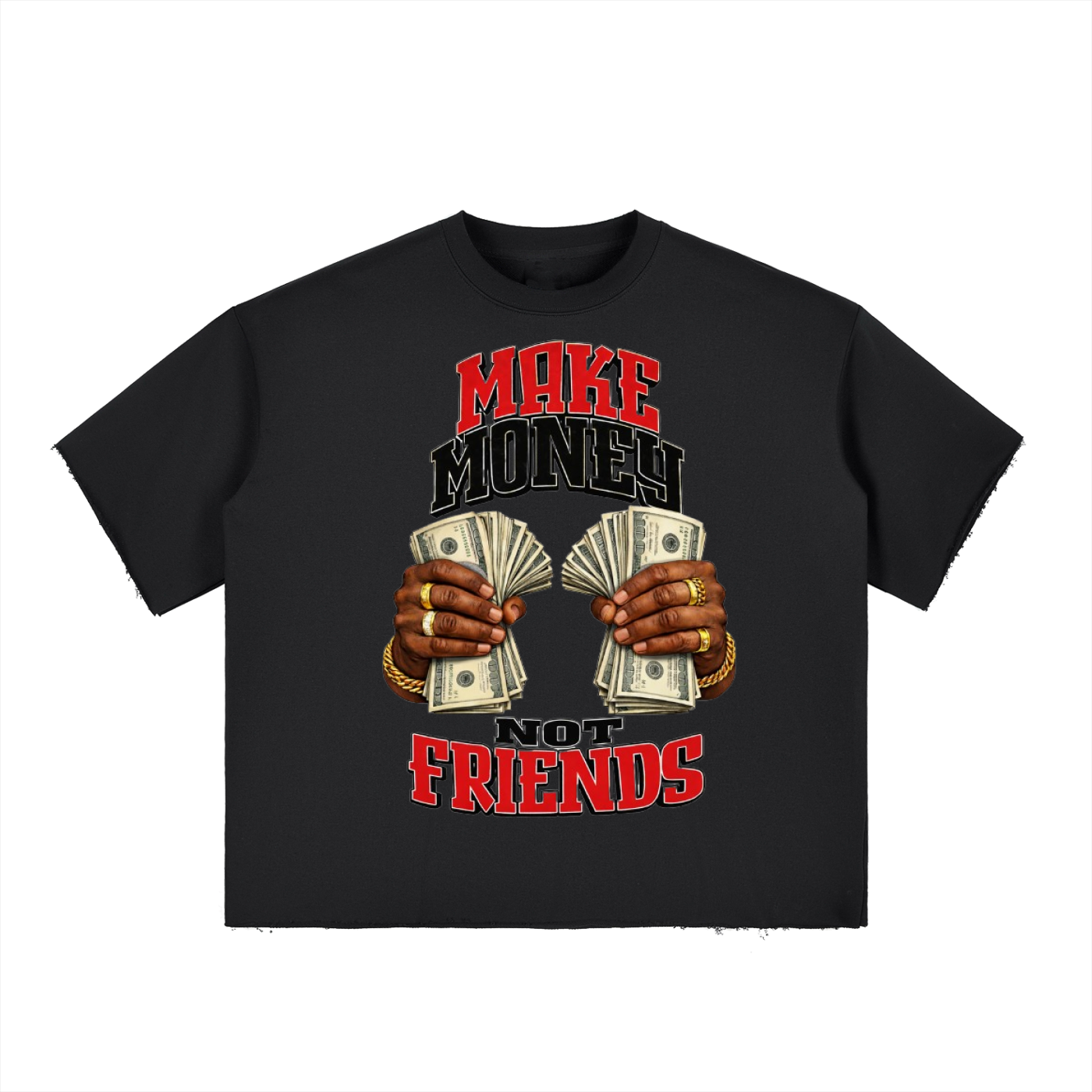 Make Money Boxy 4s Half-Sleeve Raw-Edge T-Shirt