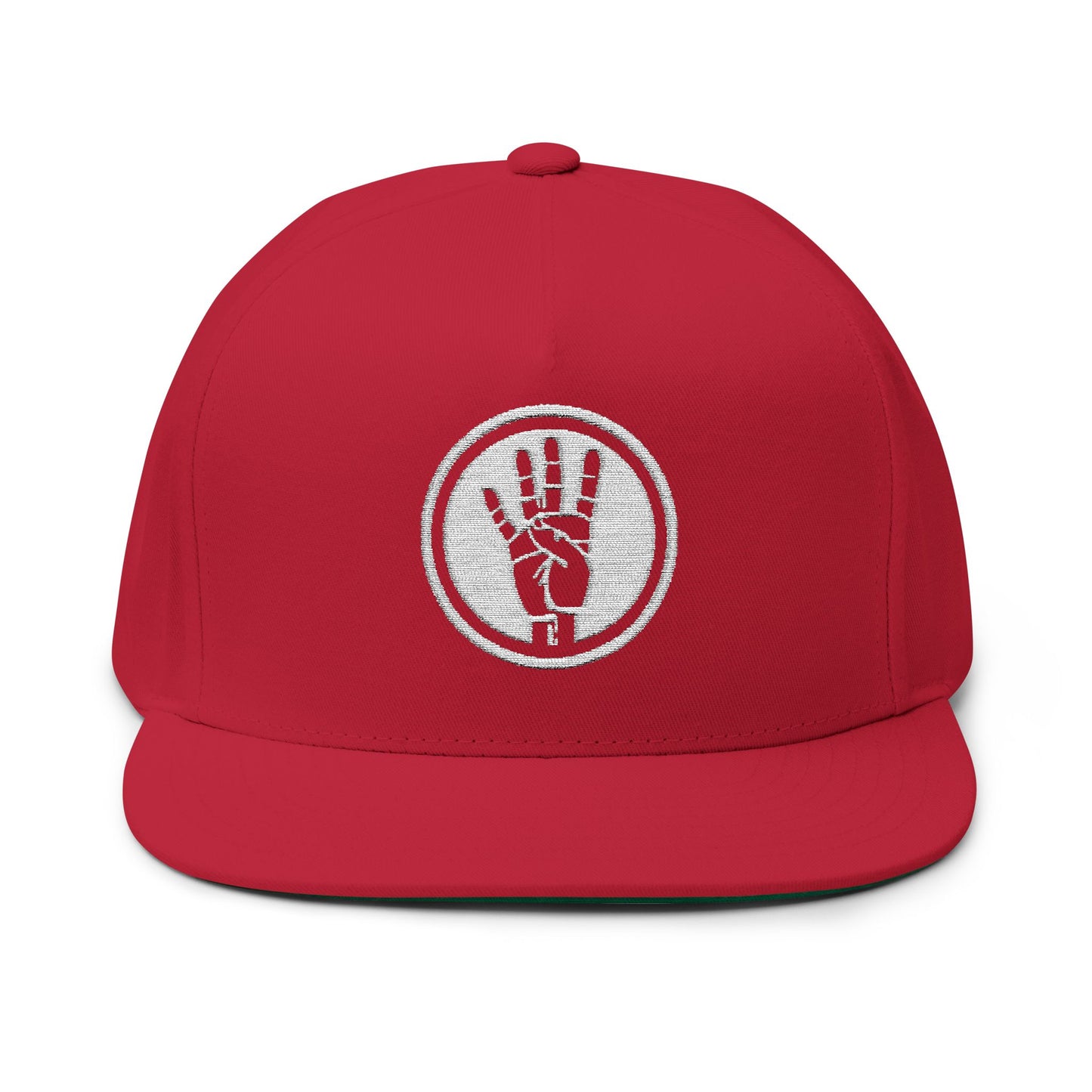 Embroidered Flat Bill Cap — Raised Hand Emblem Snapback