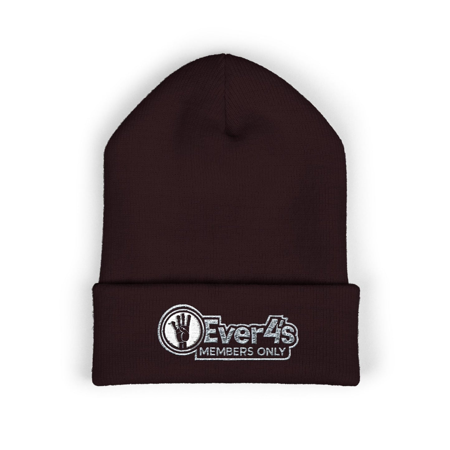 4Ever4s  "Members Only" Embroidered Cuffed Beanie — Olive Knit Winter Hat