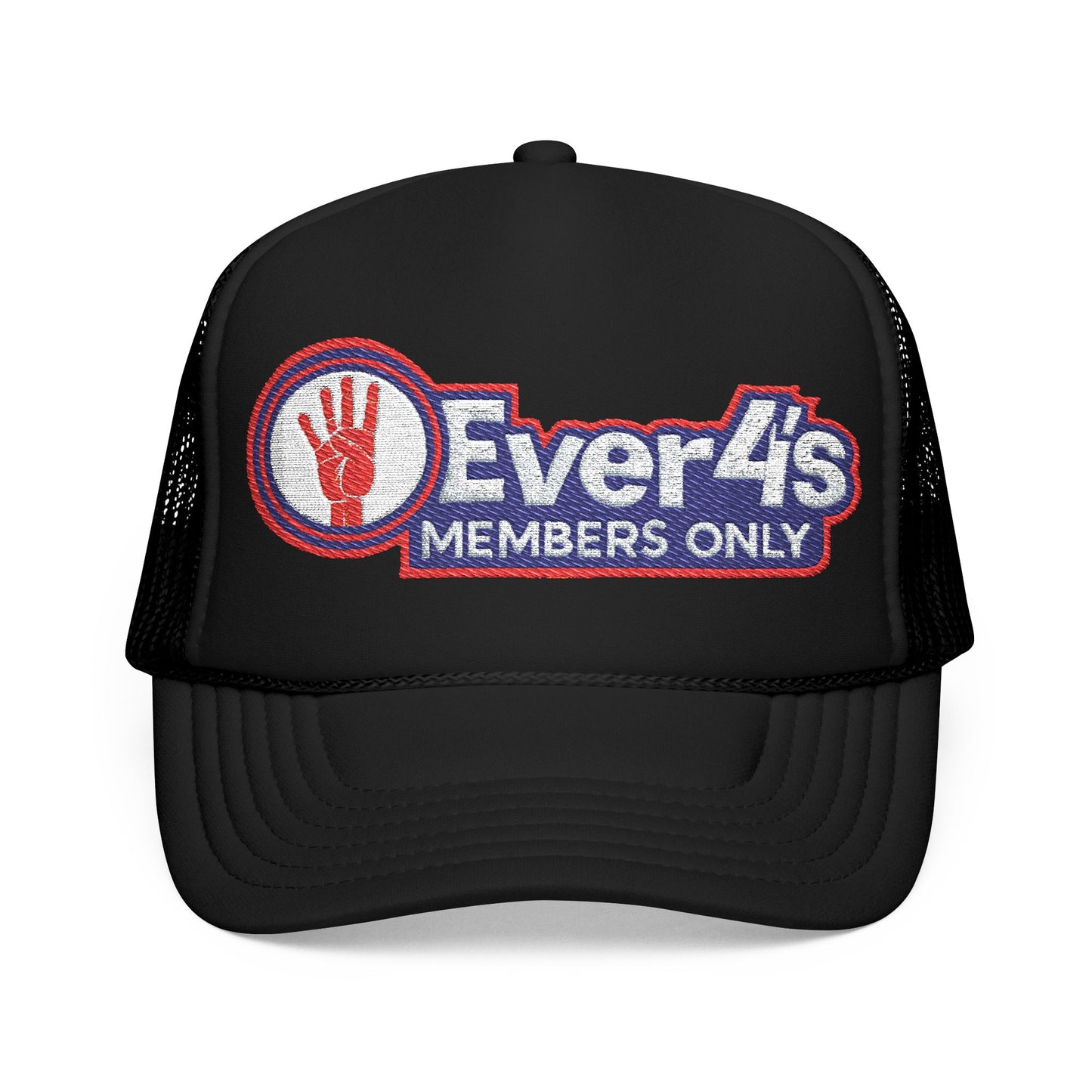 Members Only 4ever4s Foam Trucker Hat — "Ever4's Members Only" Embroidered Red Mesh Cap
