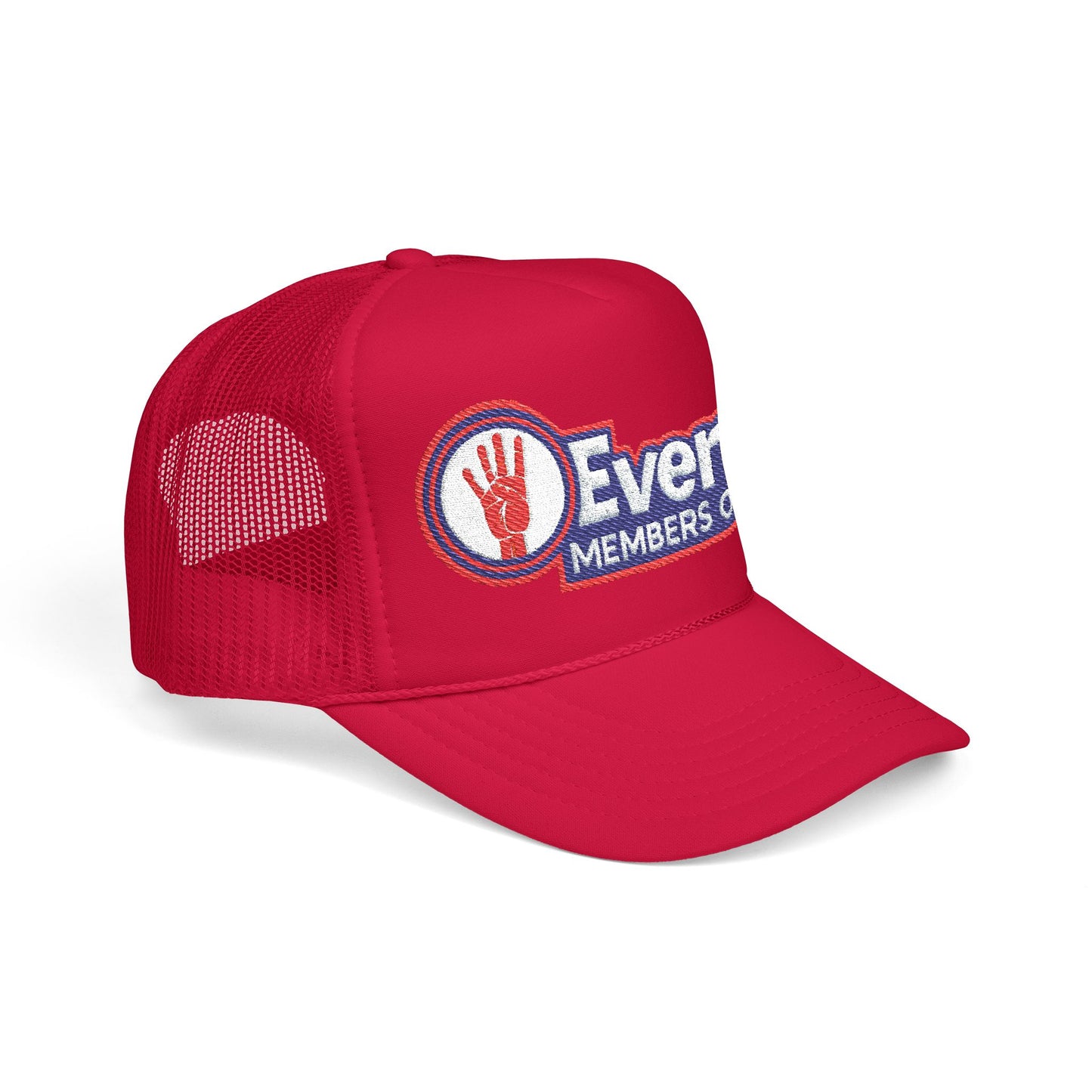Members Only 4ever4s Foam Trucker Hat — "Ever4's Members Only" Embroidered Red Mesh Cap