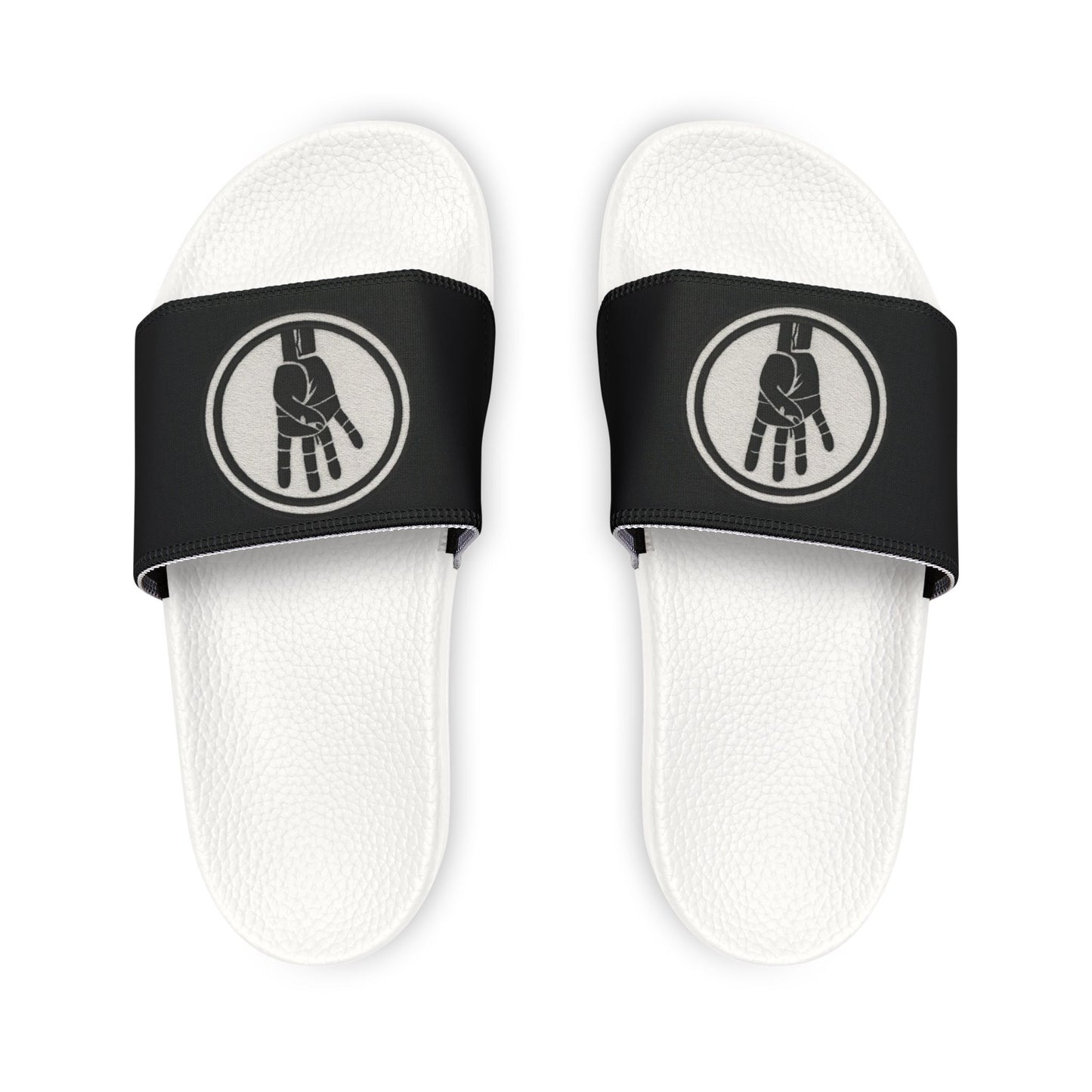 4ever4s Slide Sandals — Men’s Black Strap Slides with Hand Logo