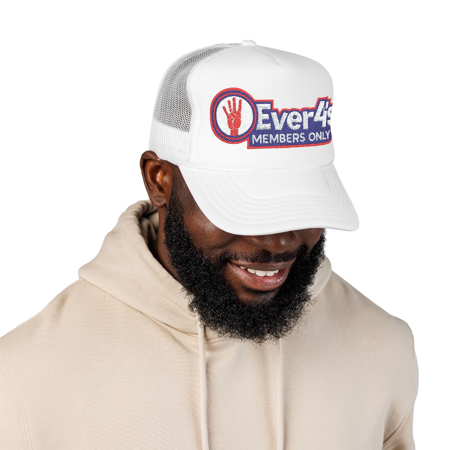 Members Only 4ever4s Foam Trucker Hat — "Ever4's Members Only" Embroidered Red Mesh Cap