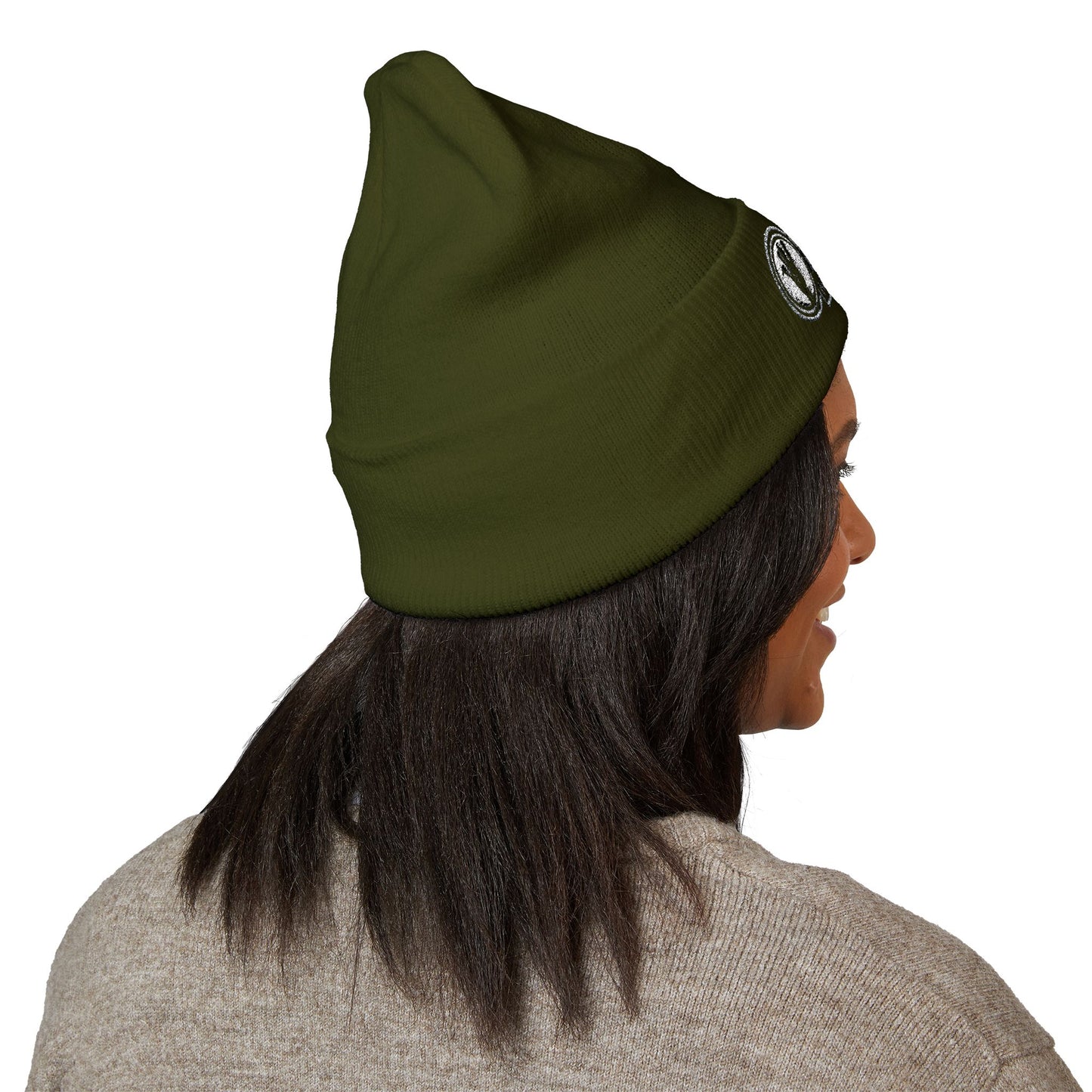 4Ever4s  "Members Only" Embroidered Cuffed Beanie — Olive Knit Winter Hat