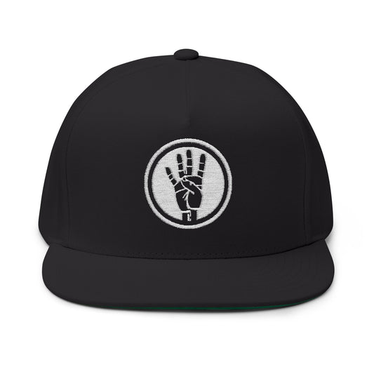 Embroidered Flat Bill Cap — Raised Hand Emblem Snapback