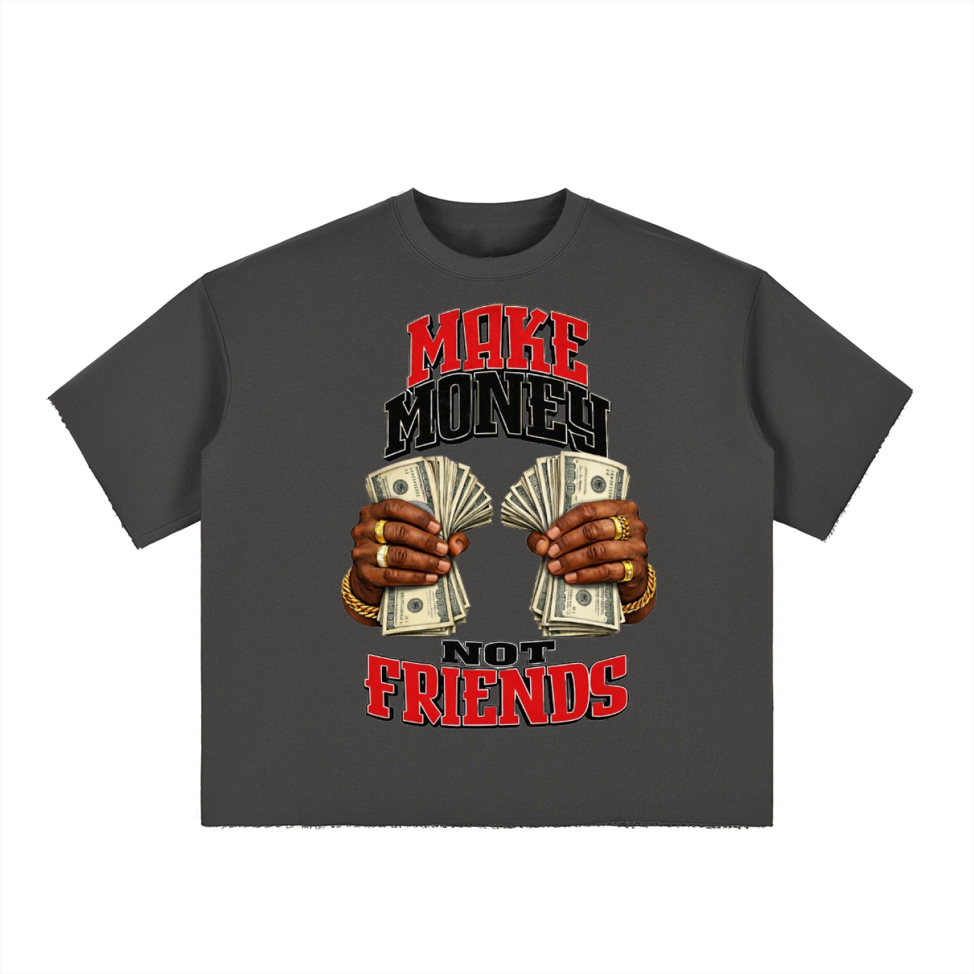 Make Money Boxy 4s Half-Sleeve Raw-Edge T-Shirt