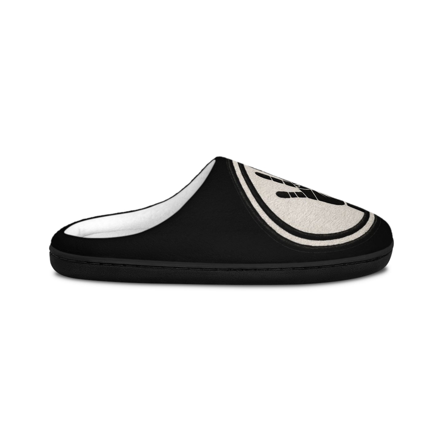 4ever4s Men's Indoor Slippers — Minimalist Black Circle Hand Symbol Cozy House Shoes