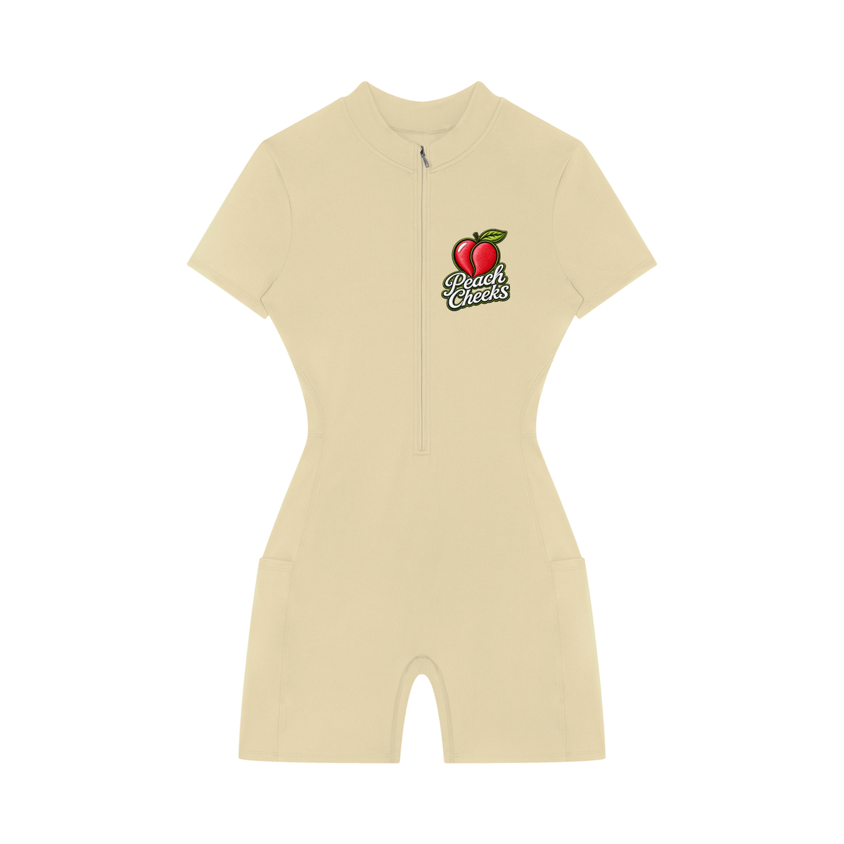 "PEACH CHEEKS " Women's Quarter-Zip Short Sleeve Romper