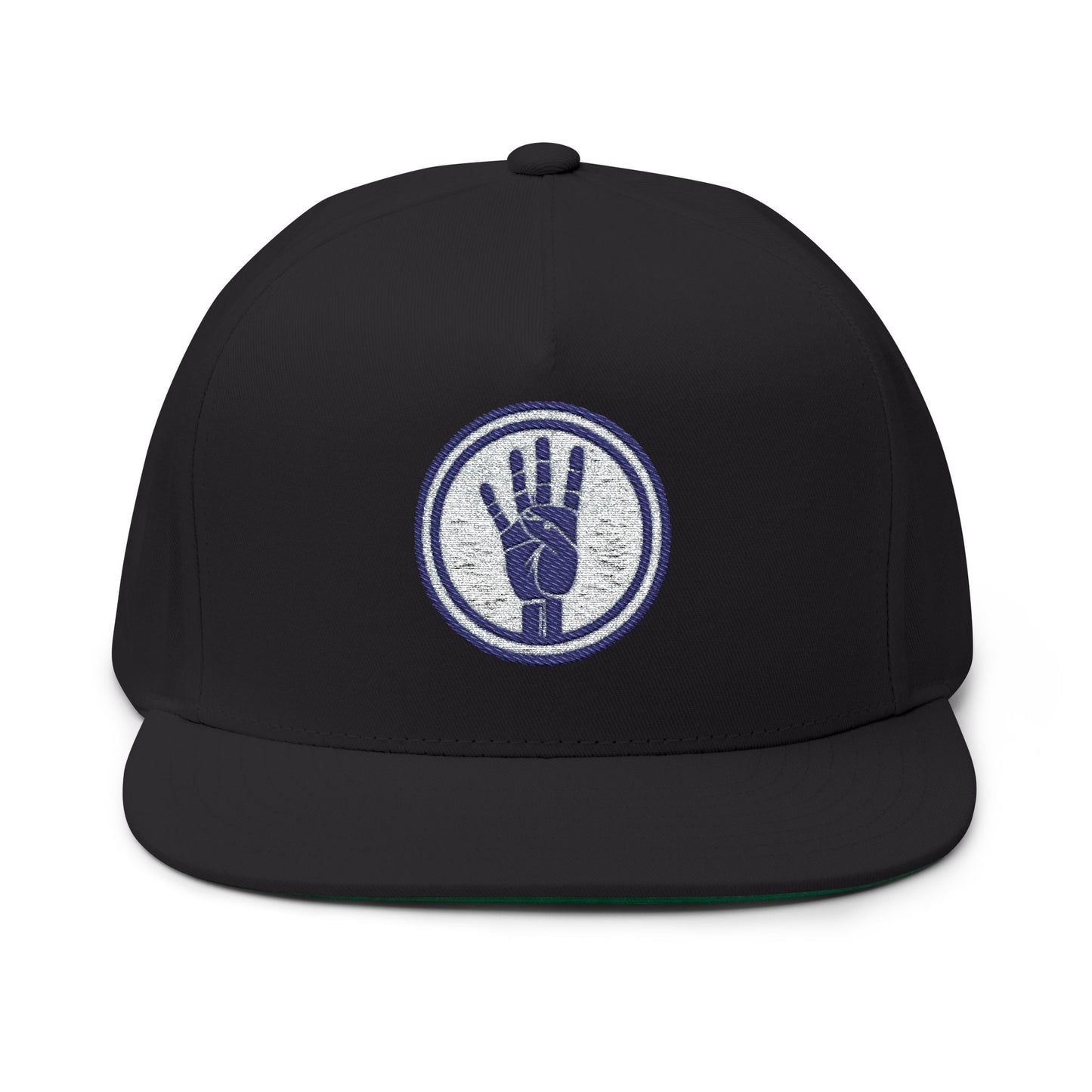 4ever4s Embroidered Flat Bill Cap — Distressed Four-Finger Hand Logo