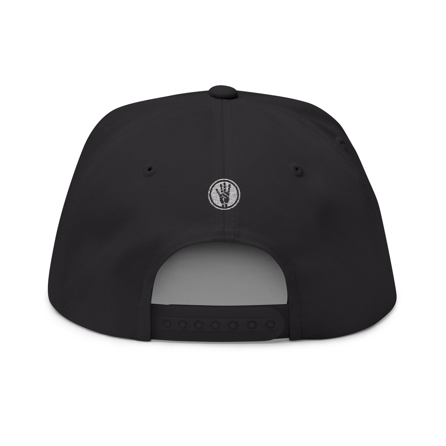 Embroidered Flat Bill Cap — Raised Hand Emblem Snapback