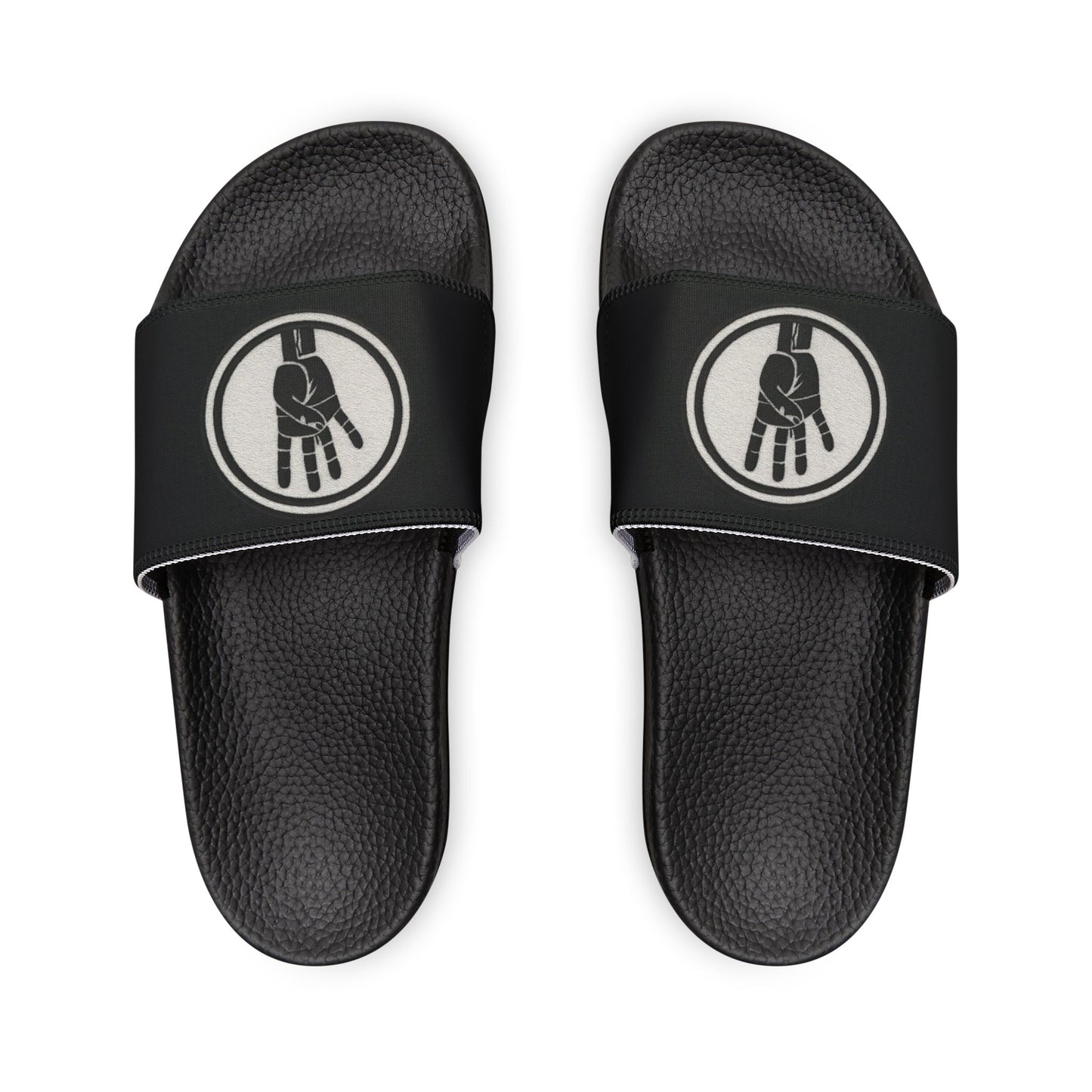 4ever4s Slide Sandals — Men’s Black Strap Slides with Hand Logo
