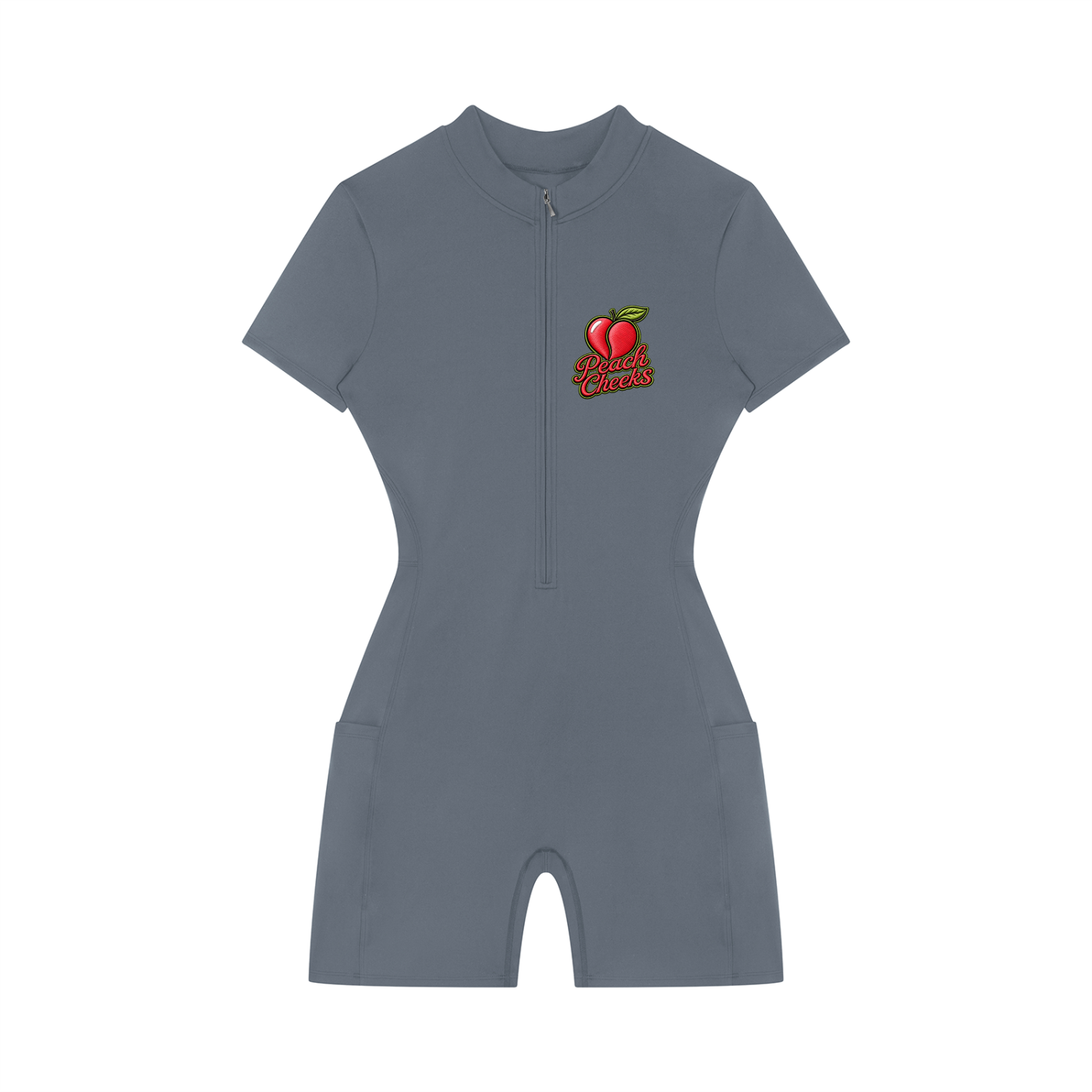 Peach Cheeks  Quarter-Zip Short Sleeve Romper