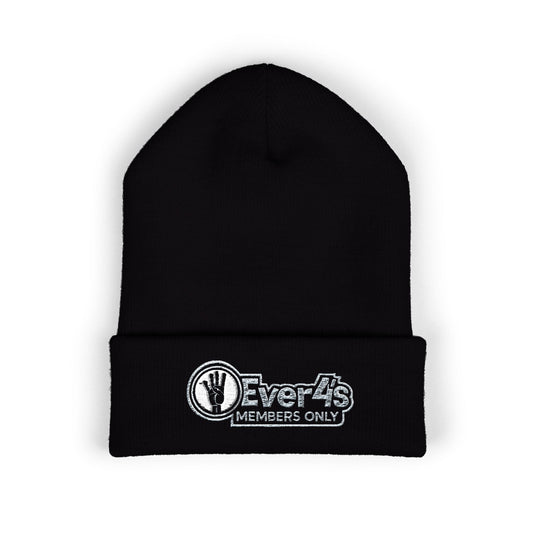 4Ever4s  "Members Only" Embroidered Cuffed Beanie — Olive Knit Winter Hat