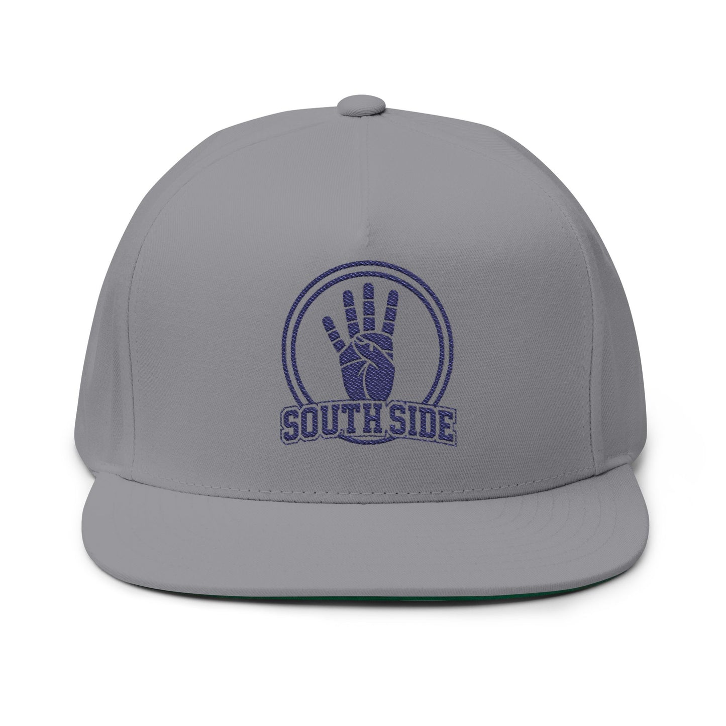 Southside Embroidered Flat Bill Cap — Retro Hand Sign Snapback