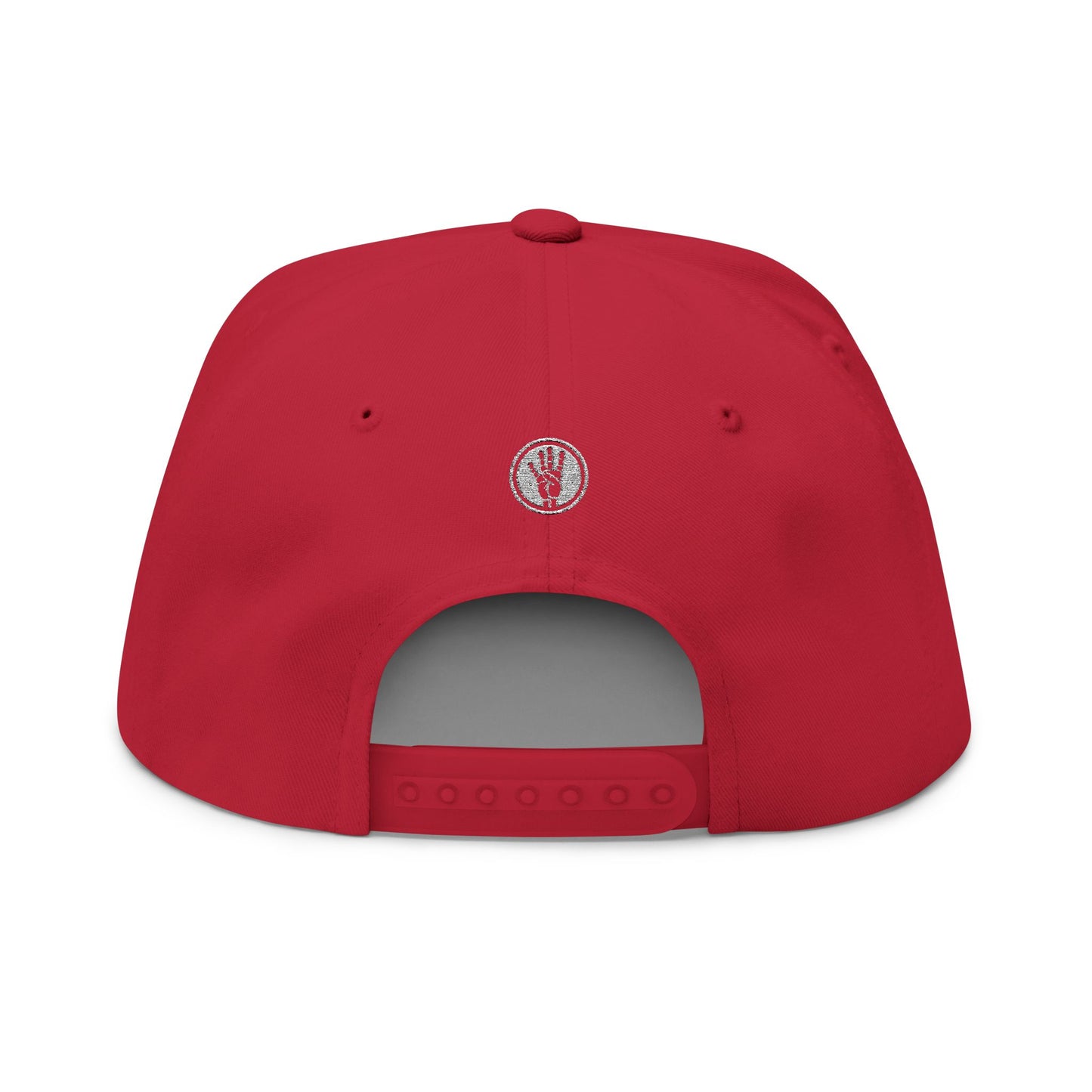 Embroidered Flat Bill Cap — Raised Hand Emblem Snapback