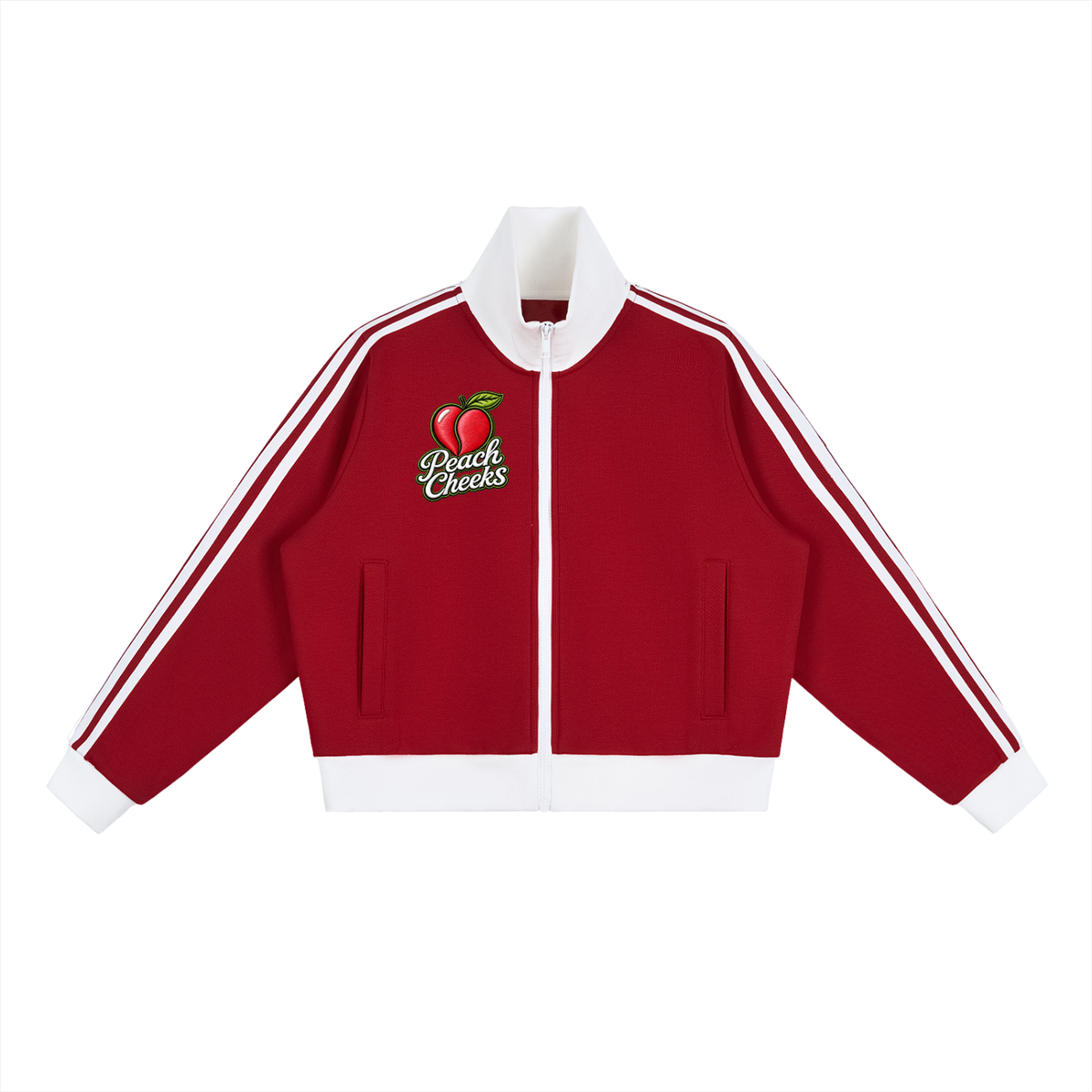 "PEACHES CHEEKS "Side Stripe Fleece Cropped Track Jacket
