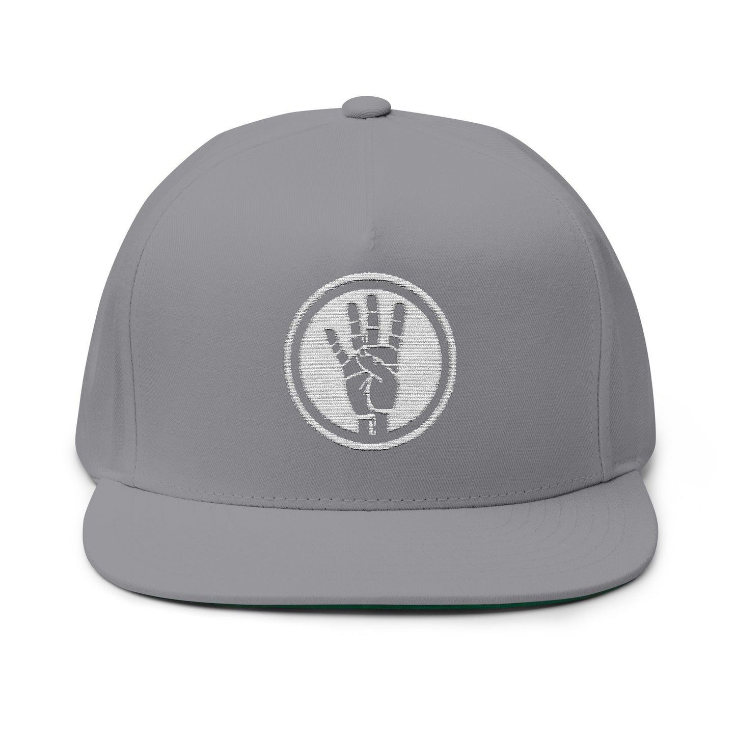 Embroidered Flat Bill Cap — Raised Hand Emblem Snapback