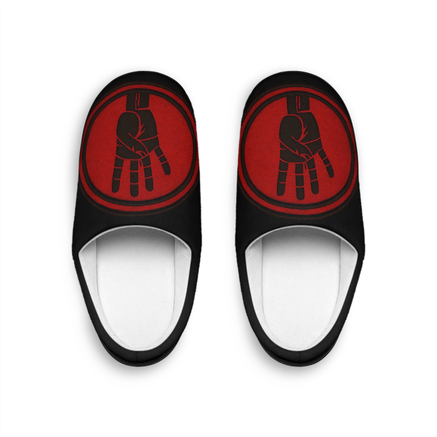 4ever4s Men's Indoor Slippers — Red Hand Emblem Cozy House Shoes
