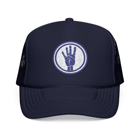 4ever4s Trucker Hat — Embroidered Four-Finger Hand Logo (Vintage Circle)