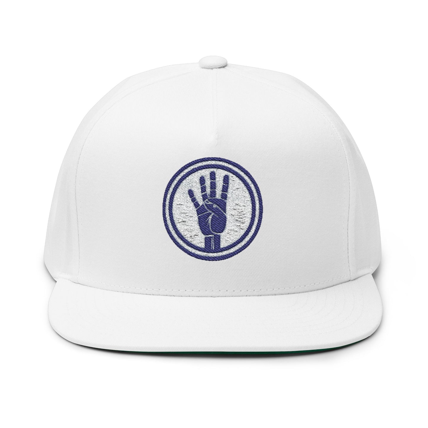 4ever4s Embroidered Flat Bill Cap — Distressed Four-Finger Hand Logo