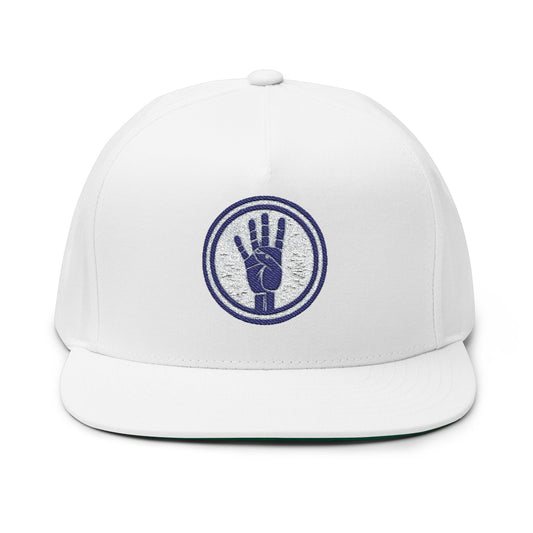 4ever4s Embroidered Flat Bill Cap — Distressed Four-Finger Hand Logo