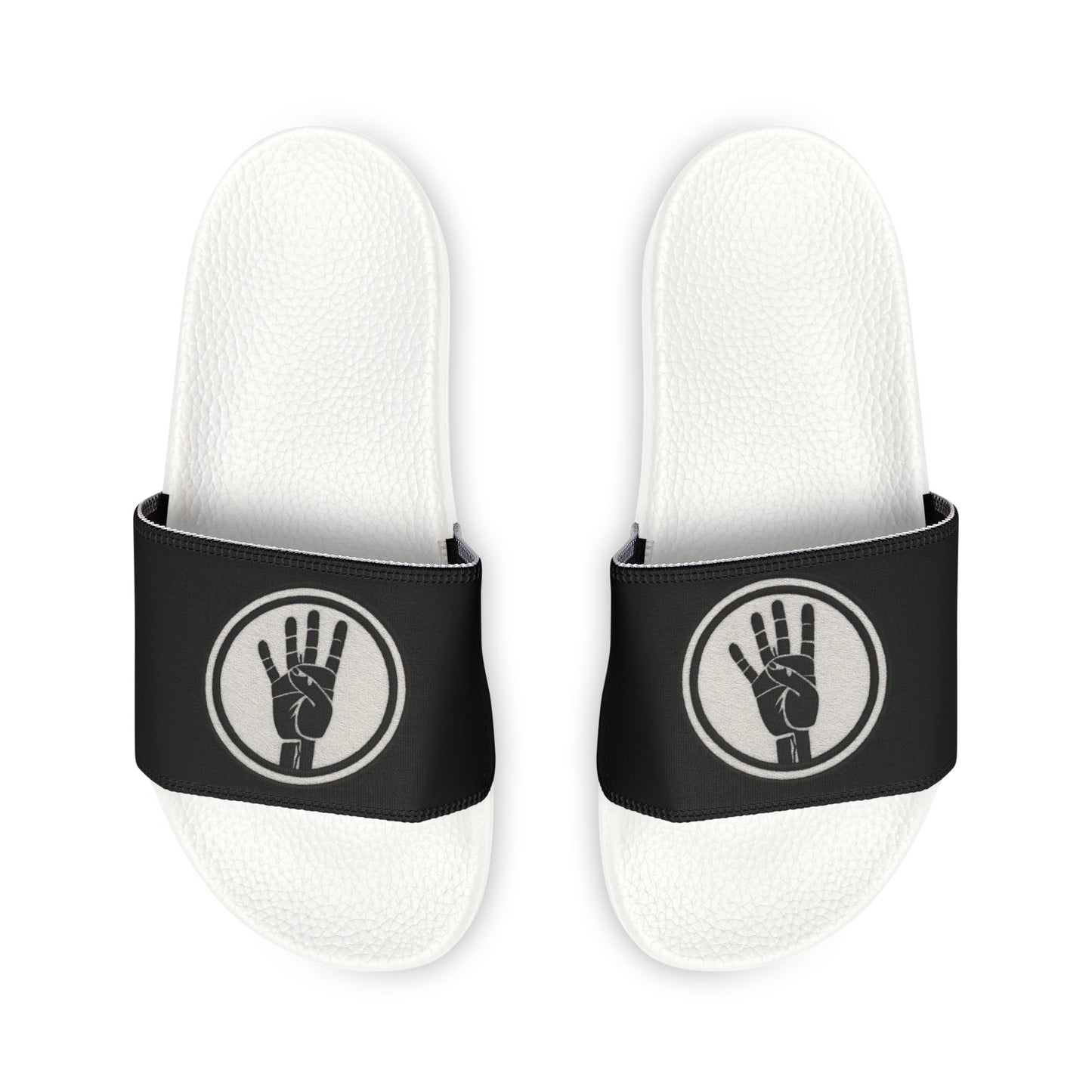 4ever4s Slide Sandals — Men’s Black Strap Slides with Hand Logo