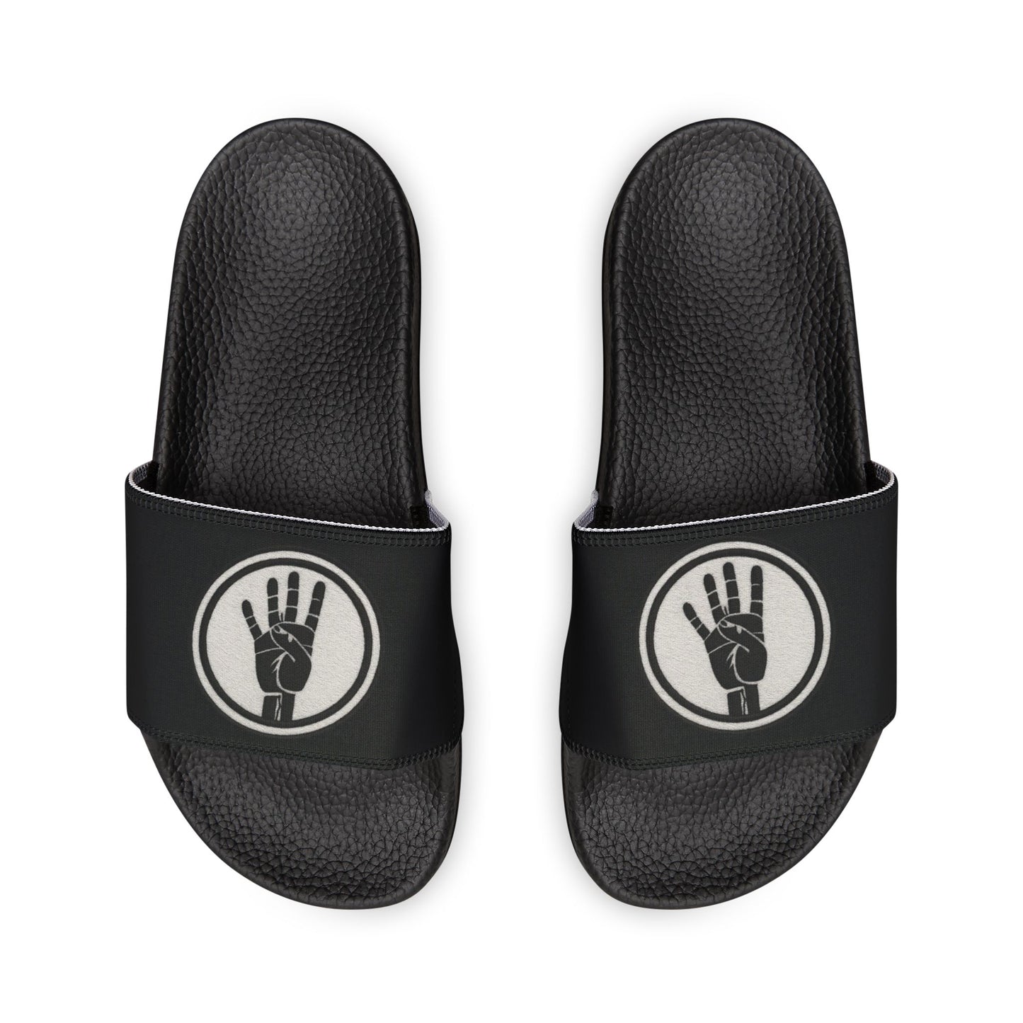 4ever4s Slide Sandals — Men’s Black Strap Slides with Hand Logo