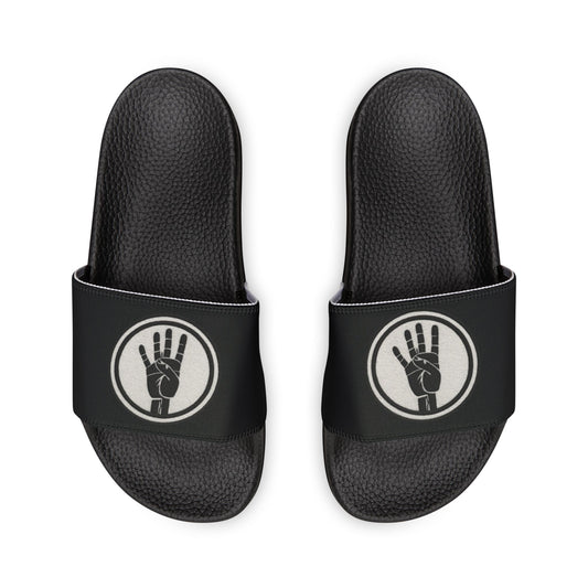 4ever4s Slide Sandals — Men’s Black Strap Slides with Hand Logo