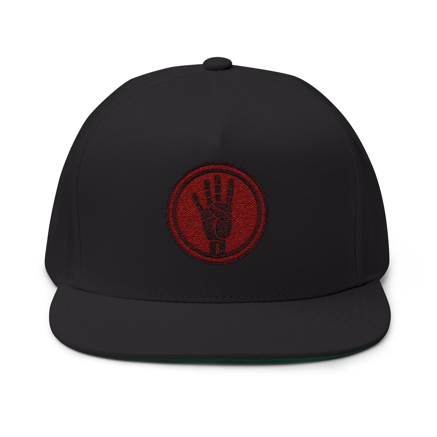 4ever4 Flat Bill Cap — Embroidered Red Peace Hand Patch Snapback