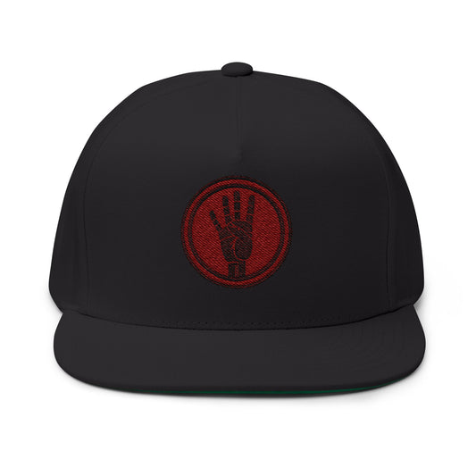 4ever4 Flat Bill Cap — Embroidered Red Peace Hand Patch Snapback