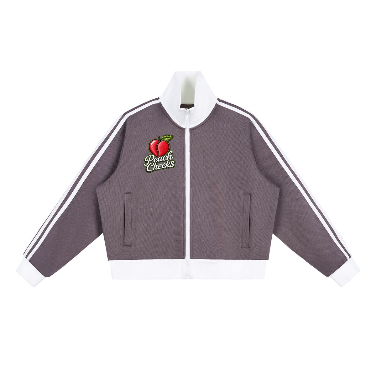 "PEACHES CHEEKS "Side Stripe Fleece Cropped Track Jacket