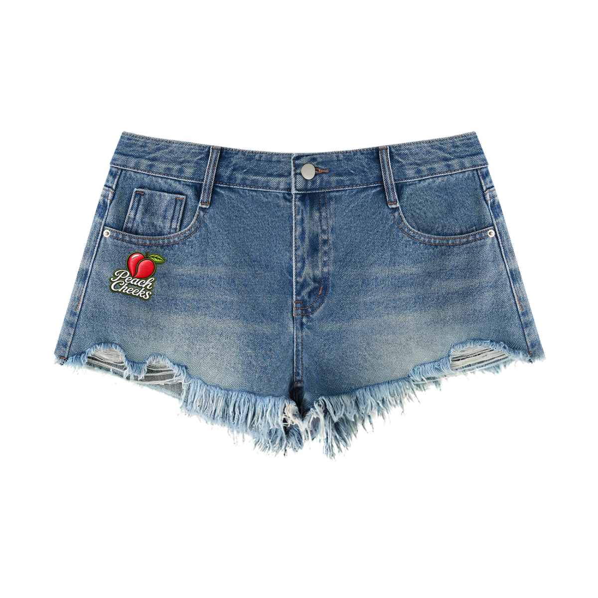 "PEACH CHEEKS " Women's Vintage Wash Raw Hem Denim Shorts