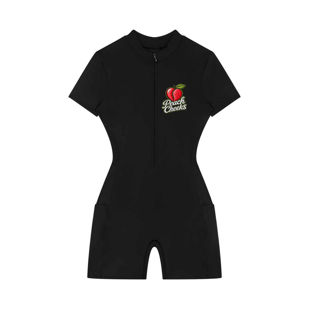 "PEACH CHEEKS " Women's Quarter-Zip Short Sleeve Romper