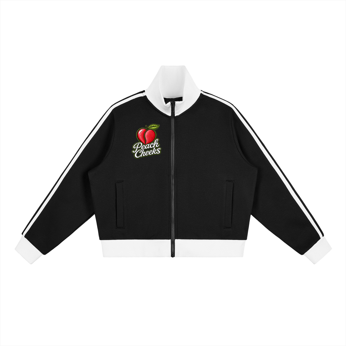 "PEACHES CHEEKS "Side Stripe Fleece Cropped Track Jacket