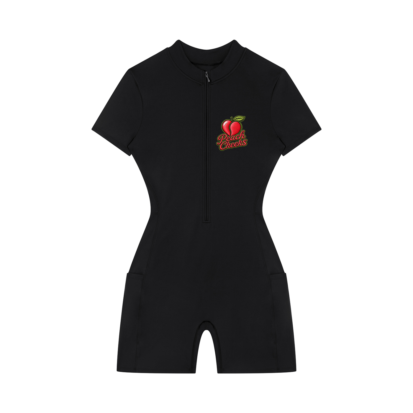 Peach Cheeks  Quarter-Zip Short Sleeve Romper