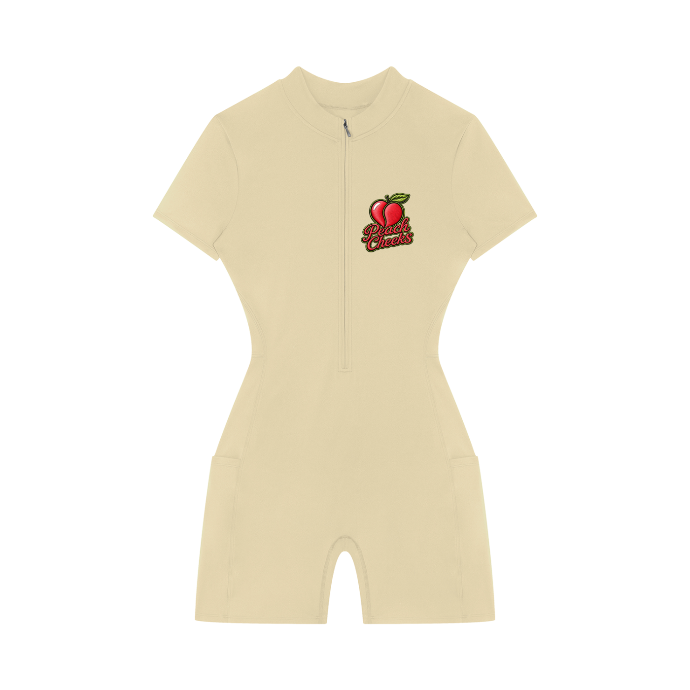 Peach Cheeks  Quarter-Zip Short Sleeve Romper